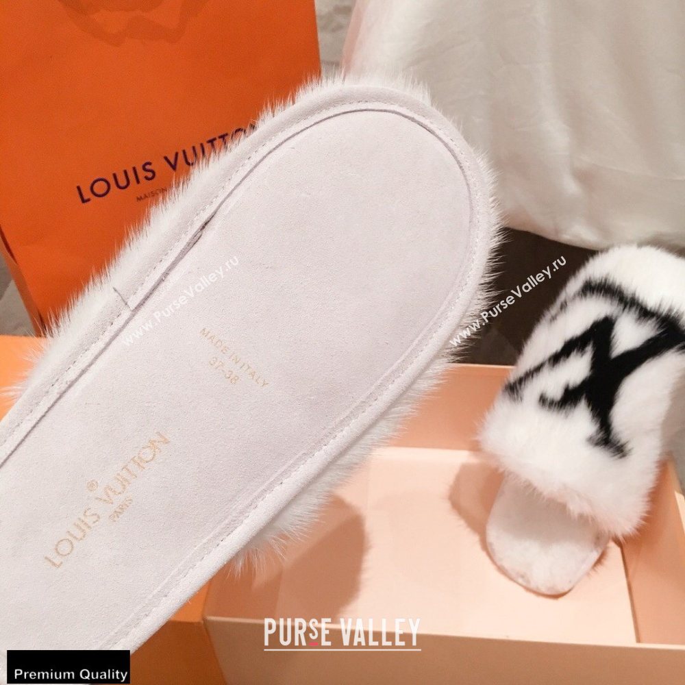 Louis Vuitton Mink Fur LV Suite Flat Mules White 2020 (kaola-20102806)