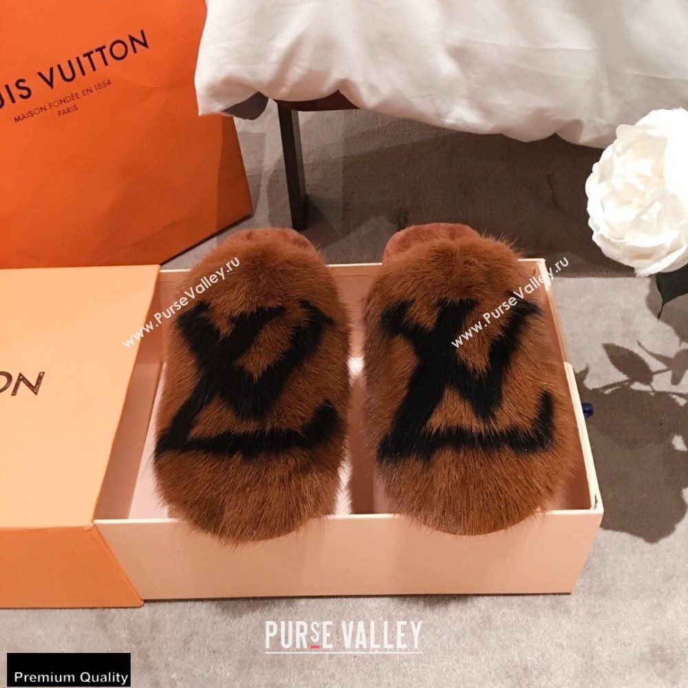 Louis Vuitton Mink Fur LV Suite Flat Mules Brown 2020 (kaola-20102808)