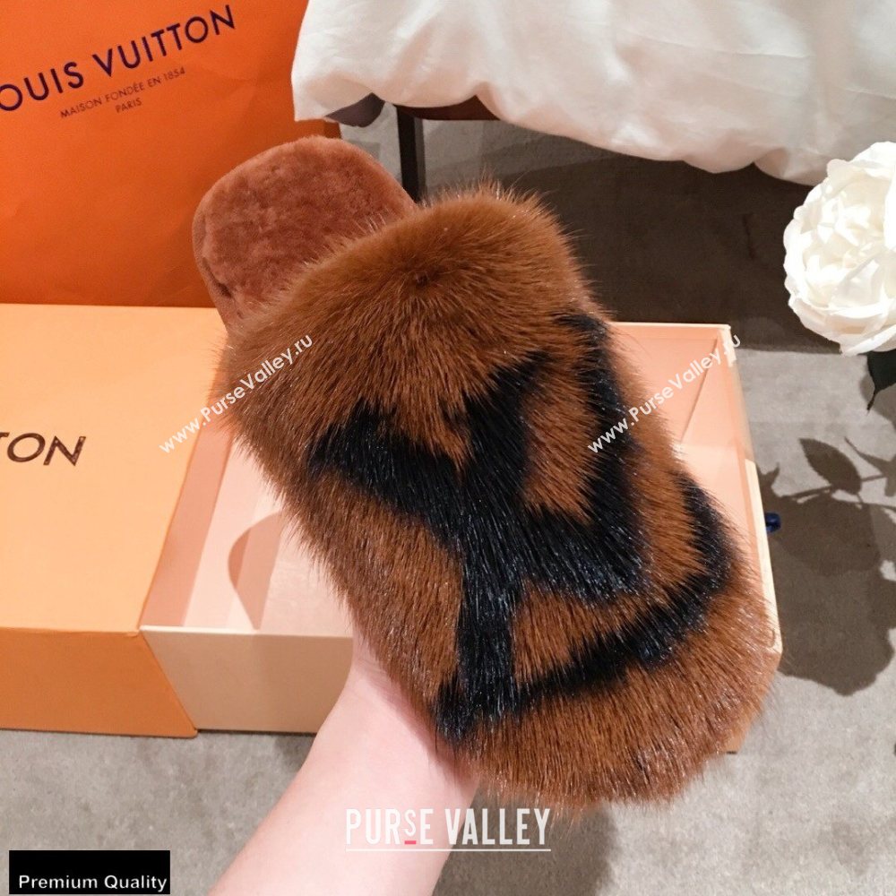 Louis Vuitton Mink Fur LV Suite Flat Mules Brown 2020 (kaola-20102808)