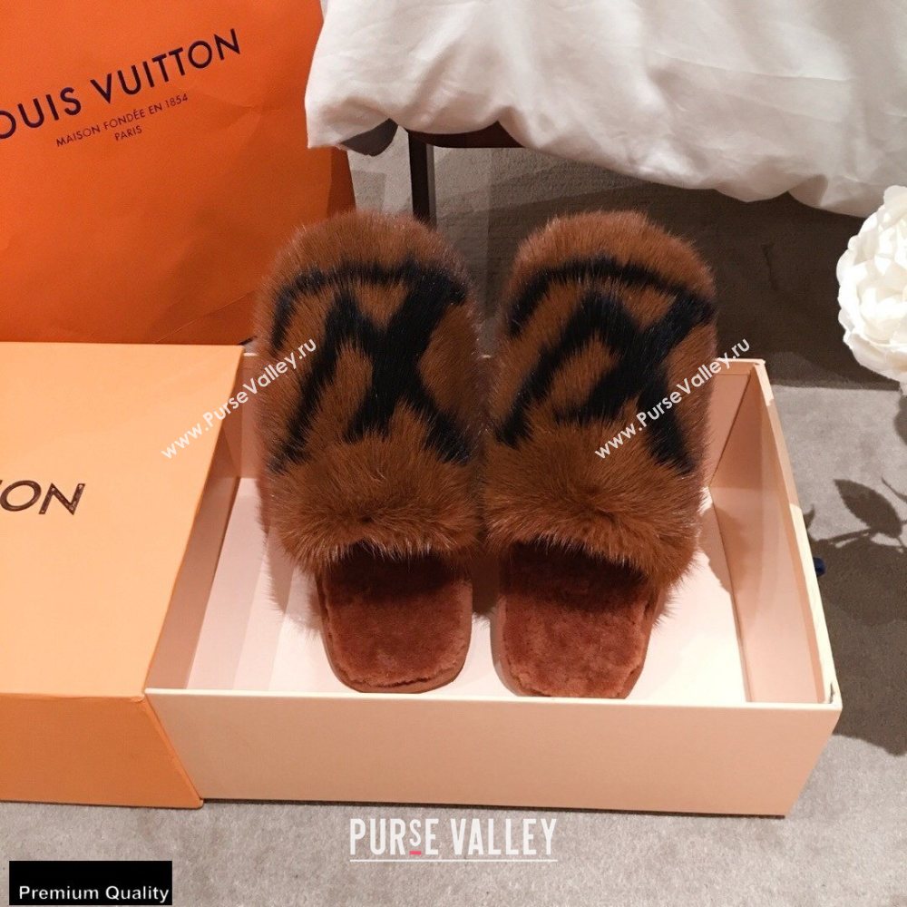 Louis Vuitton Mink Fur LV Suite Flat Mules Brown 2020 (kaola-20102808)