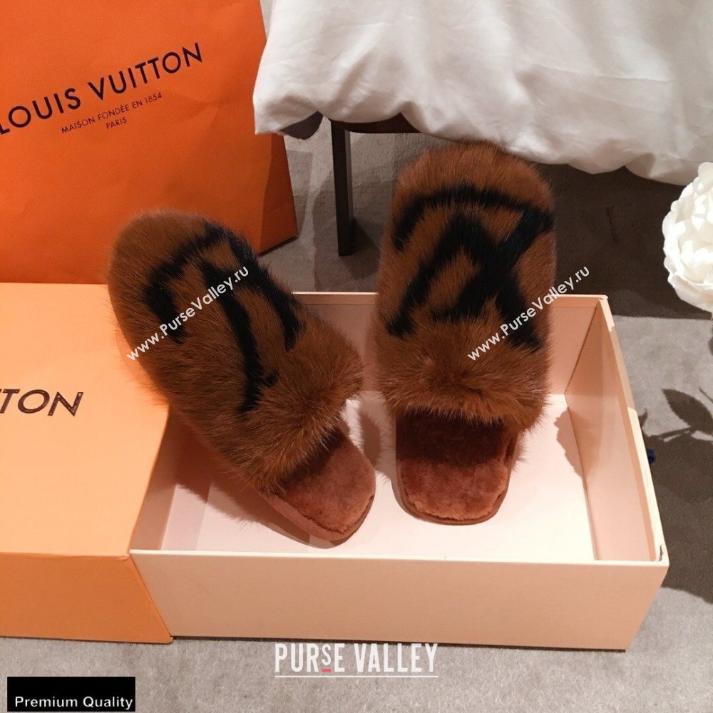 Louis Vuitton Mink Fur LV Suite Flat Mules Brown 2020 (kaola-20102808)