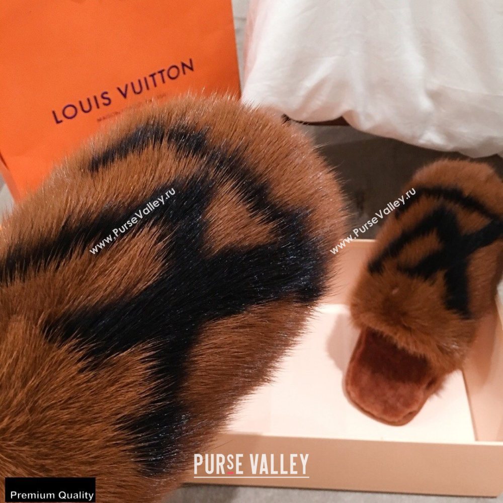 Louis Vuitton Mink Fur LV Suite Flat Mules Brown 2020 (kaola-20102808)