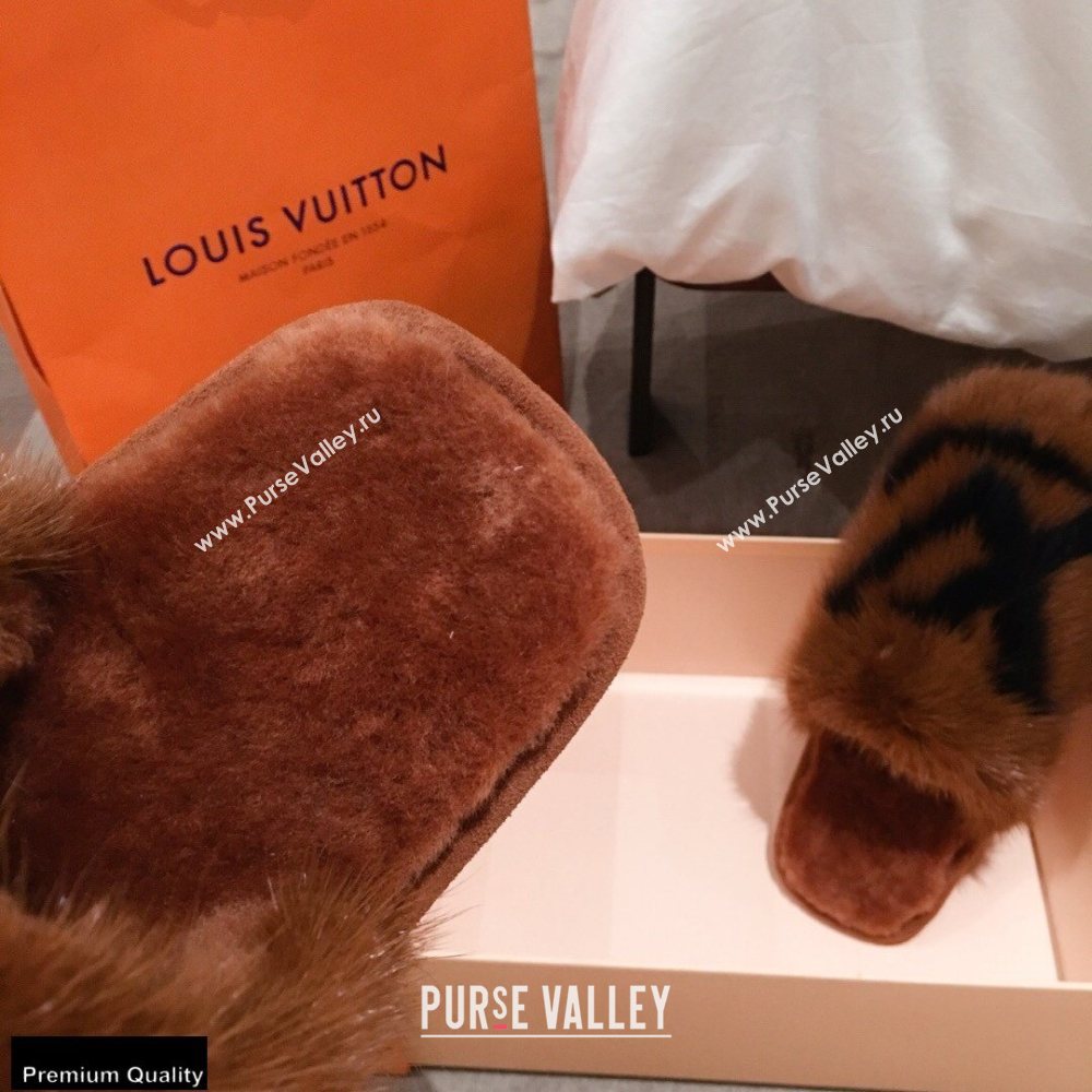 Louis Vuitton Mink Fur LV Suite Flat Mules Brown 2020 (kaola-20102808)