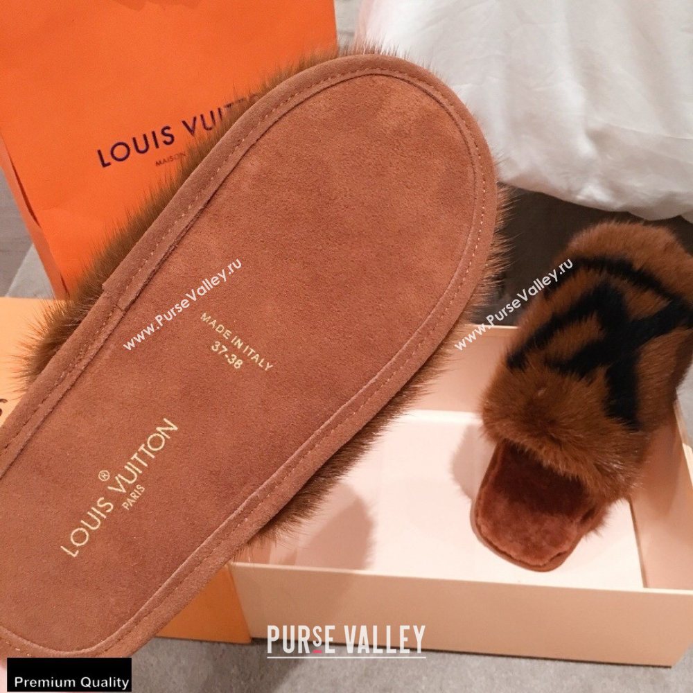 Louis Vuitton Mink Fur LV Suite Flat Mules Brown 2020 (kaola-20102808)