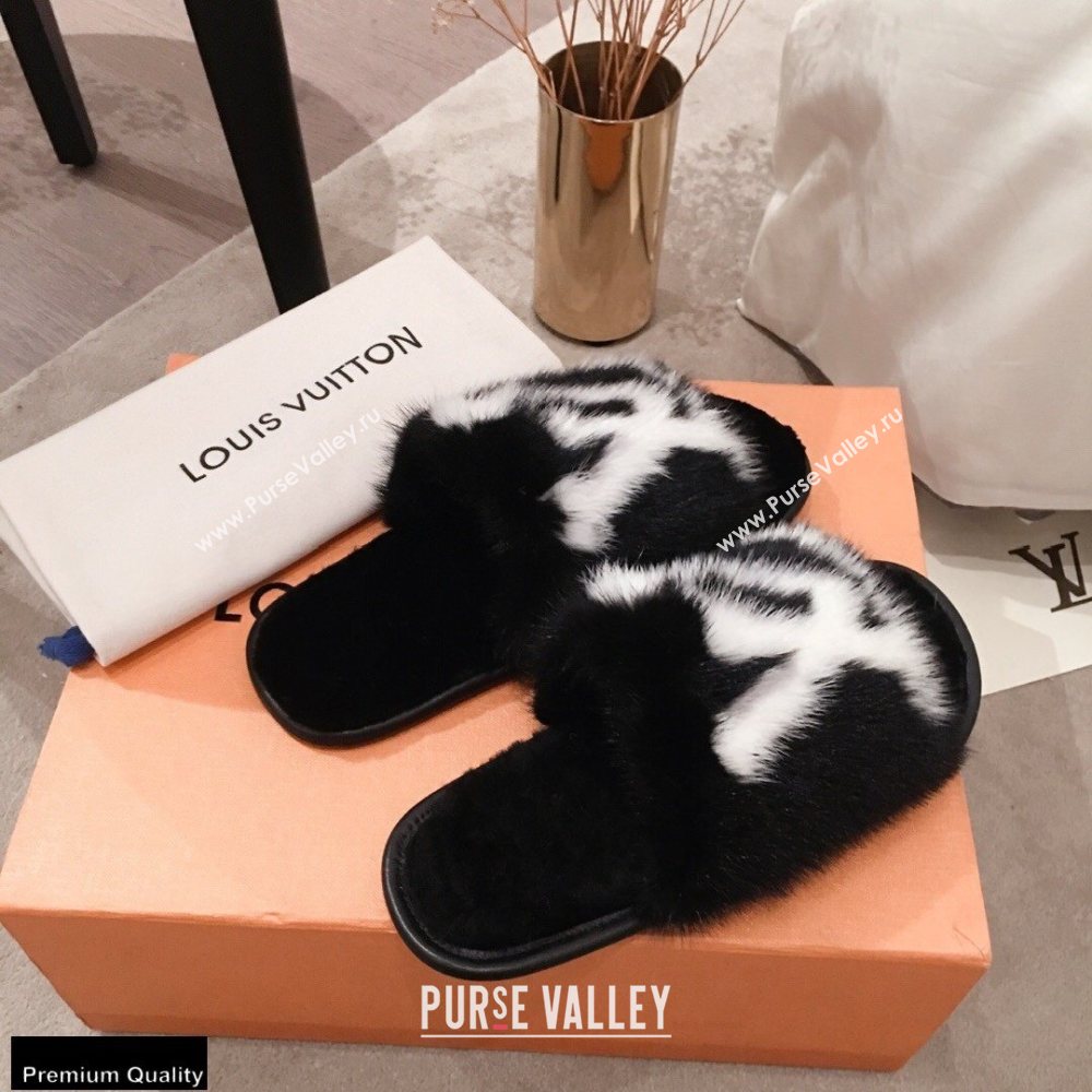 Louis Vuitton Mink Fur Homey Flat Mules Black 2020 (kaola-20102801)