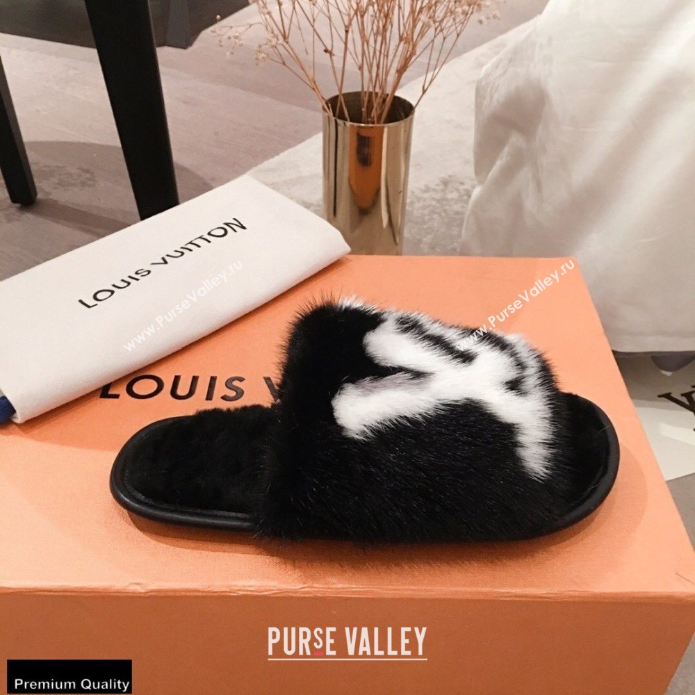 Louis Vuitton Mink Fur Homey Flat Mules Black 2020 (kaola-20102801)