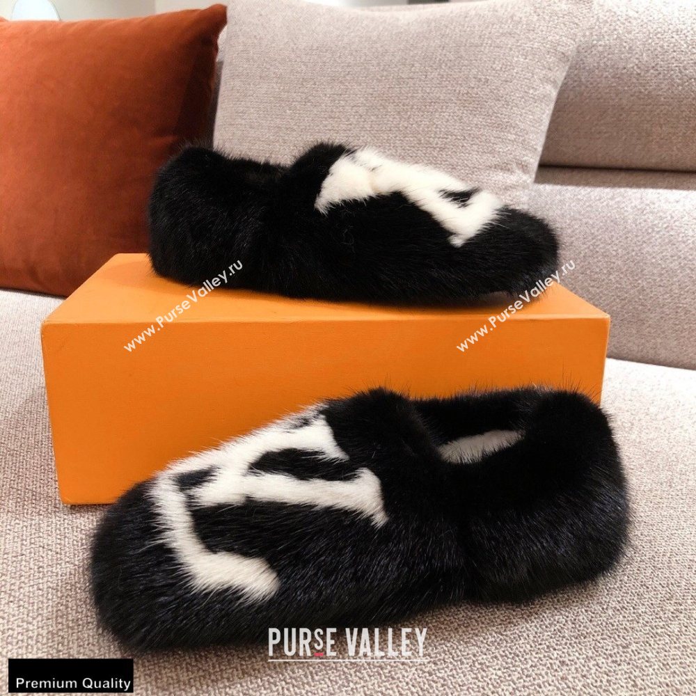 Louis Vuitton Mink Fur Dreamy Slippers Black 2020 (kaola-20102809)