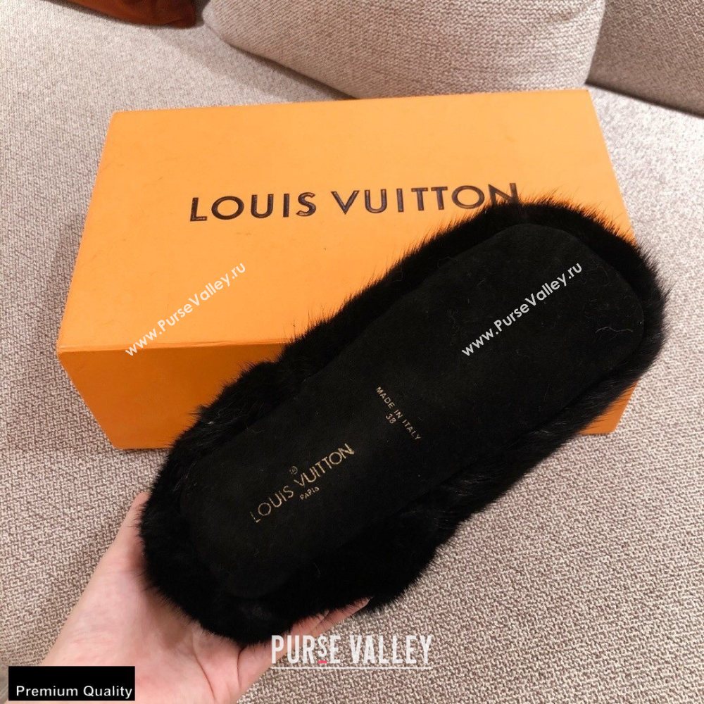 Louis Vuitton Mink Fur Dreamy Slippers Black 2020 (kaola-20102809)