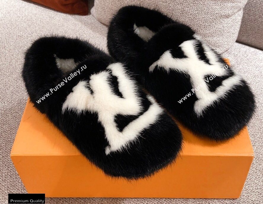Louis Vuitton Mink Fur Dreamy Slippers Black 2020 (kaola-20102809)