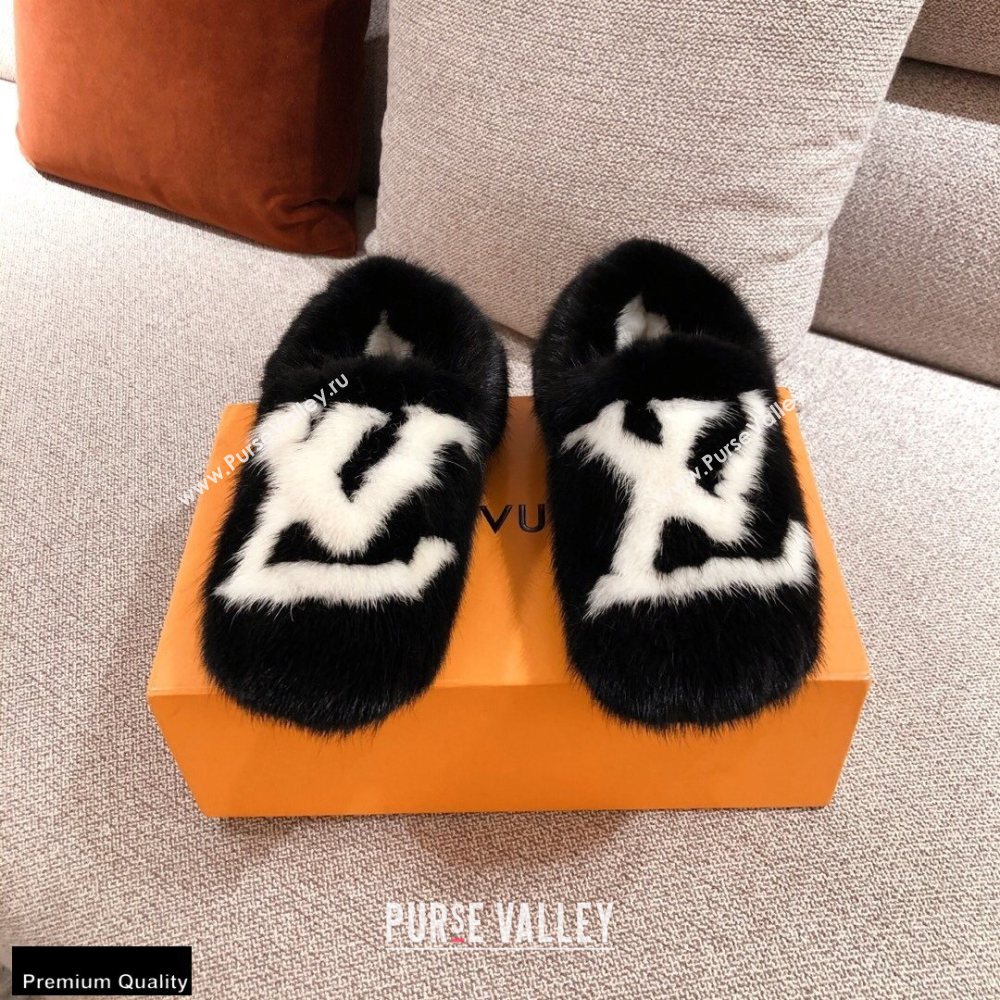 Louis Vuitton Mink Fur Dreamy Slippers Black 2020 (kaola-20102809)