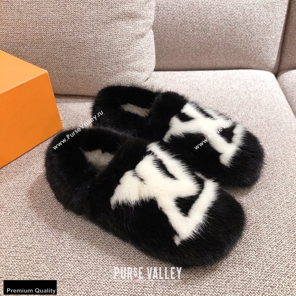 Louis Vuitton Mink Fur Dreamy Slippers Black 2020 (kaola-20102809)