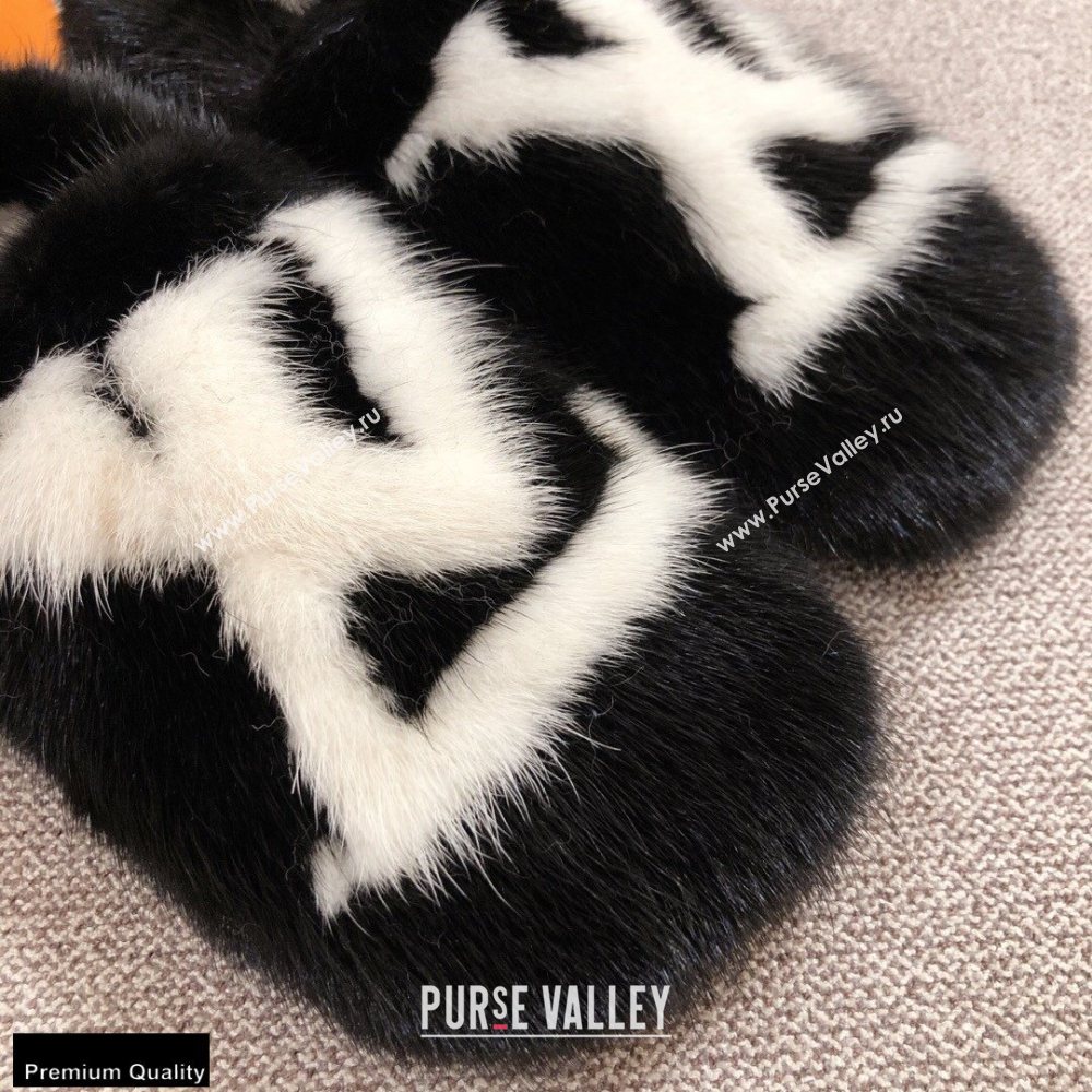 Louis Vuitton Mink Fur Dreamy Slippers Black 2020 (kaola-20102809)