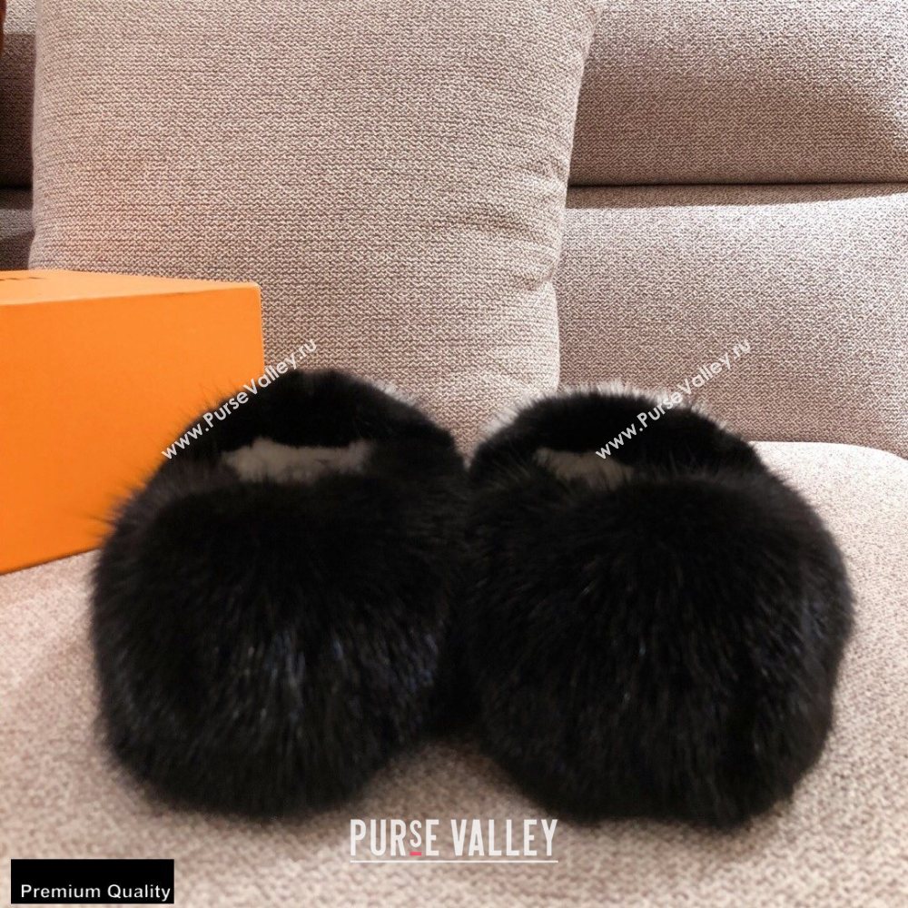 Louis Vuitton Mink Fur Dreamy Slippers Black 2020 (kaola-20102809)