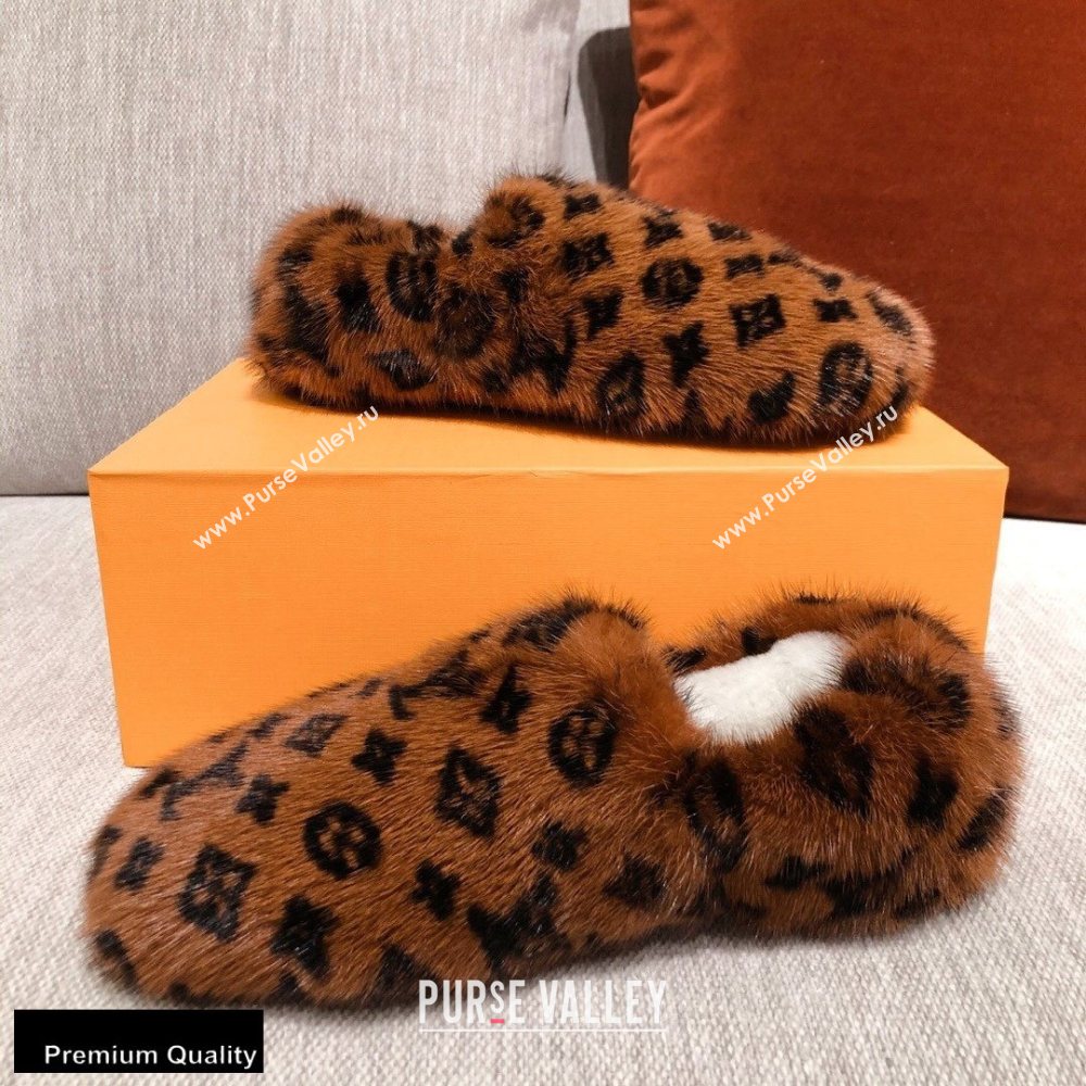 Louis Vuitton Monogram Mink Fur Dreamy Flat Loafers Brown 2020 (kaola-20102812)