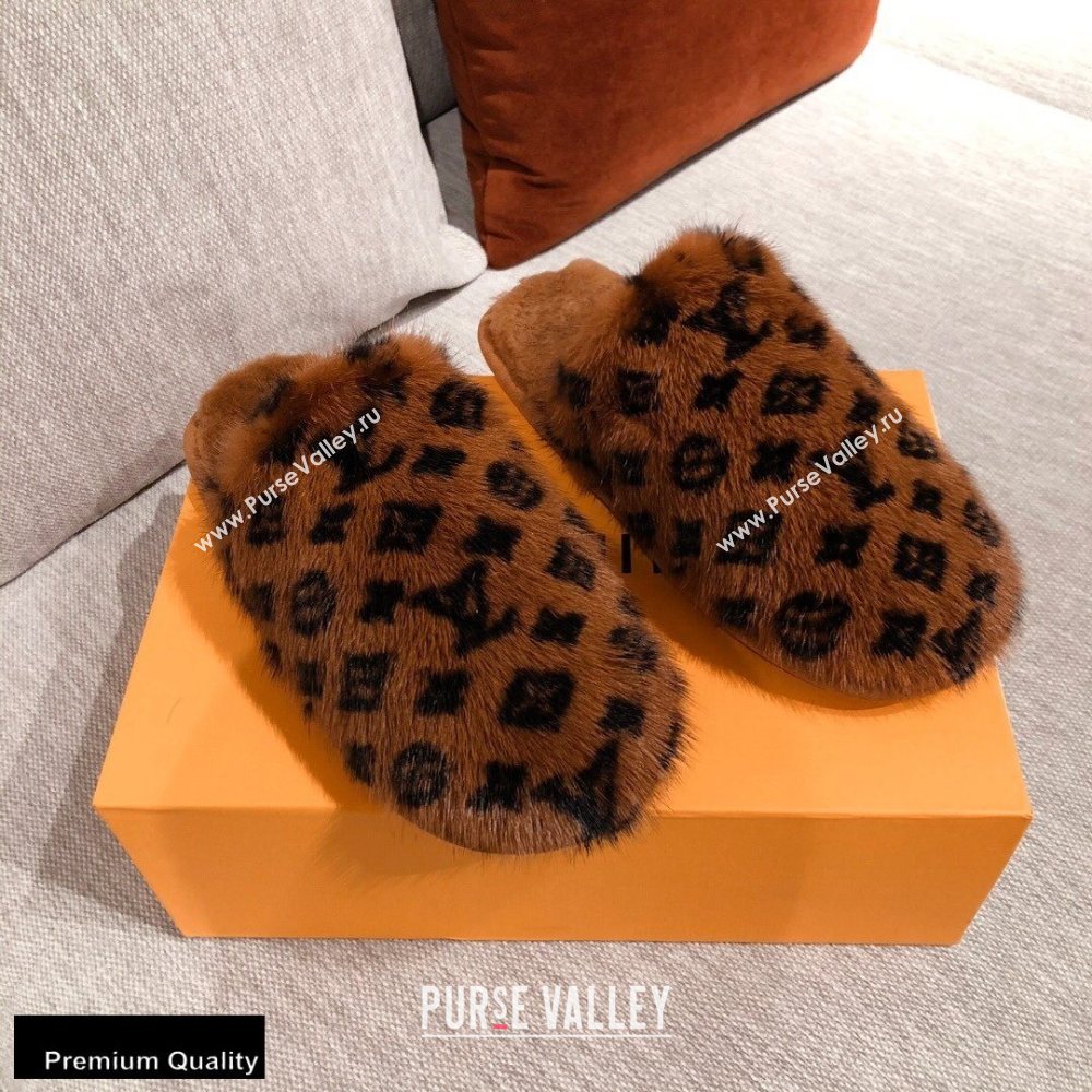 Louis Vuitton Monogram Mink Fur LV Suite Flat Mules Brown 2020 (kaola-20102821)