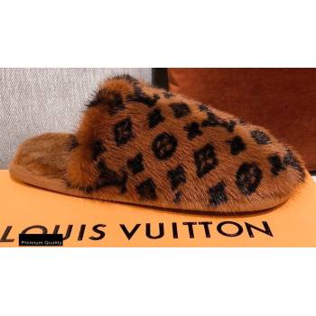 Louis Vuitton Monogram Mink Fur LV Suite Flat Mules Brown 2020 (kaola-20102821)