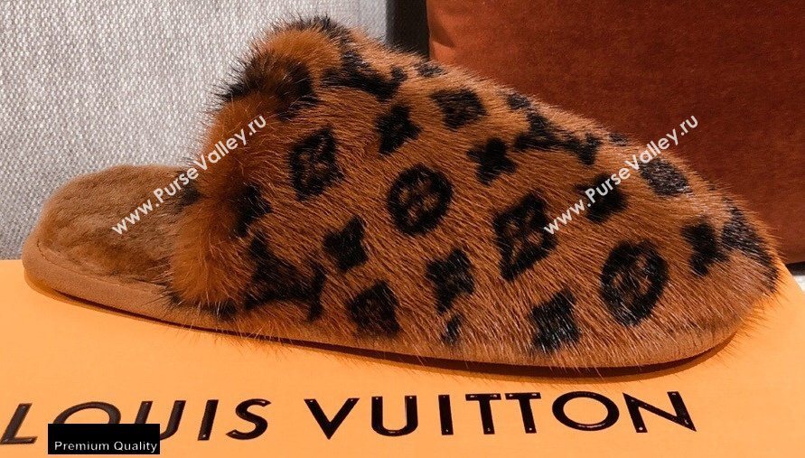 Louis Vuitton Monogram Mink Fur LV Suite Flat Mules Brown 2020 (kaola-20102821)