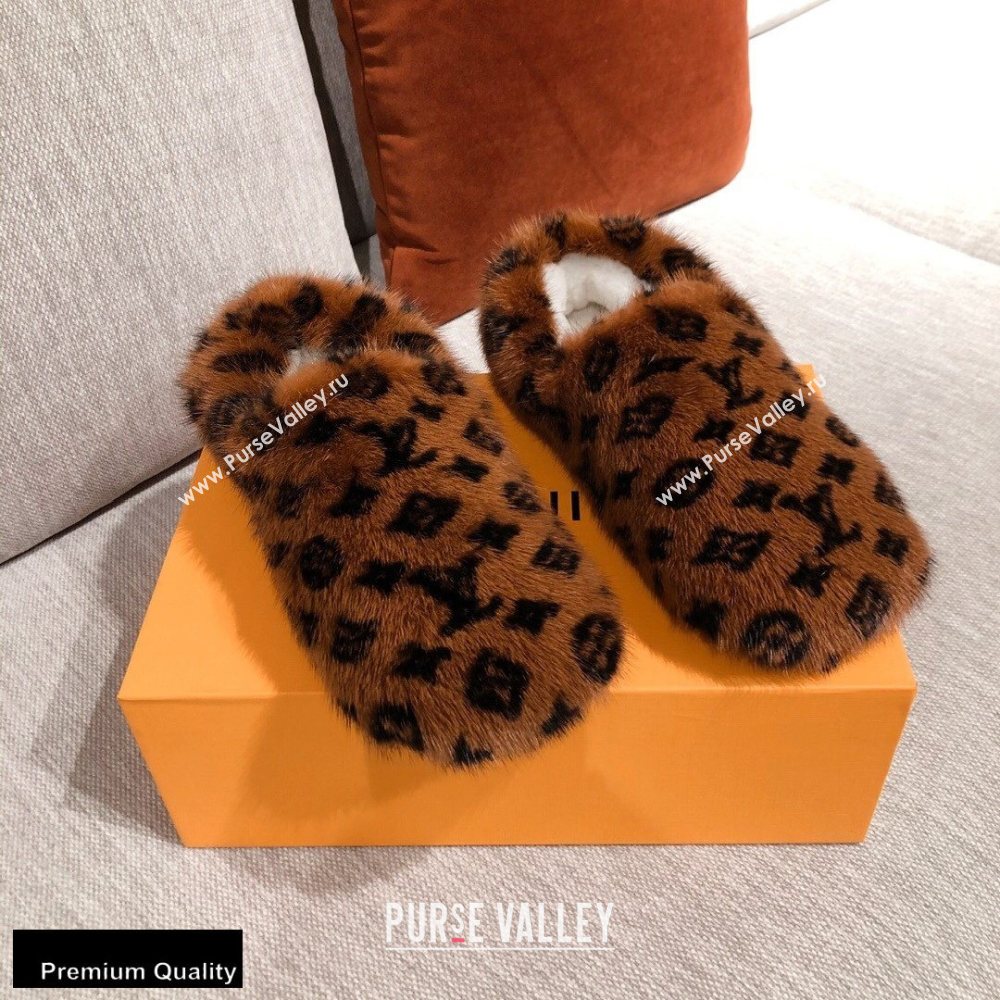 Louis Vuitton Monogram Mink Fur Dreamy Flat Loafers Brown 2020 (kaola-20102812)