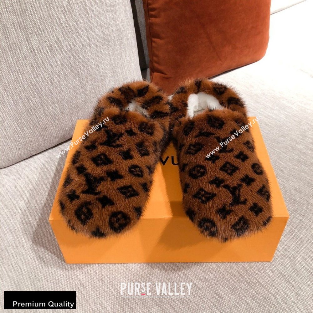 Louis Vuitton Monogram Mink Fur Dreamy Flat Loafers Brown 2020 (kaola-20102812)