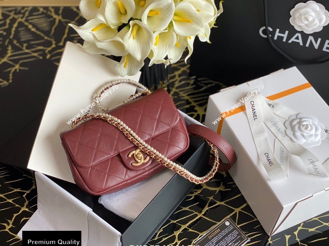 Chanel Calfskin and Crystal Pearls Mini Flap Bag AS2210 Burgundy 2020 (jiyuan-20102905)