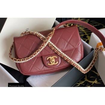 Chanel Calfskin and Crystal Pearls Mini Flap Bag AS2210 Burgundy 2020 (jiyuan-20102905)