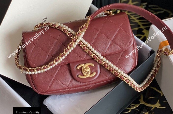 Chanel Calfskin and Crystal Pearls Mini Flap Bag AS2210 Burgundy 2020 (jiyuan-20102905)