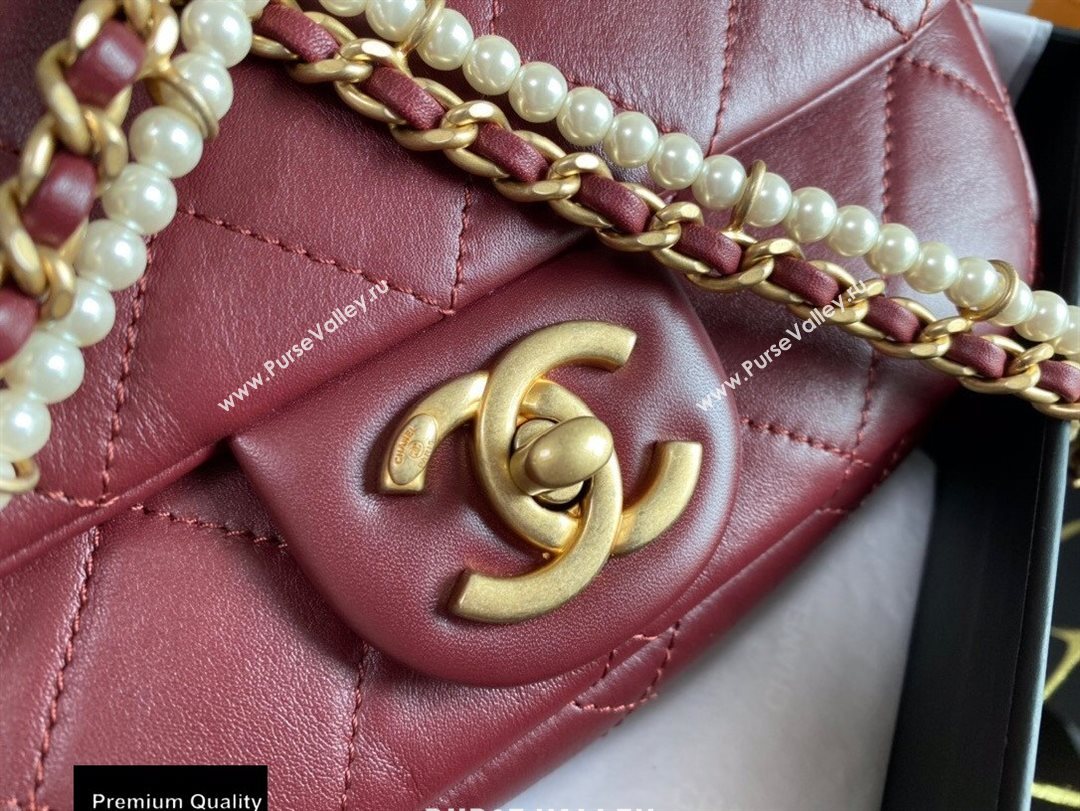 Chanel Calfskin and Crystal Pearls Mini Flap Bag AS2210 Burgundy 2020 (jiyuan-20102905)