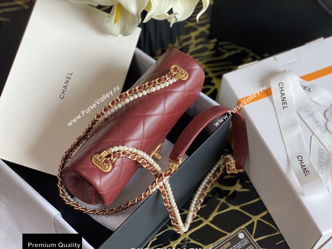 Chanel Calfskin and Crystal Pearls Mini Flap Bag AS2210 Burgundy 2020 (jiyuan-20102905)