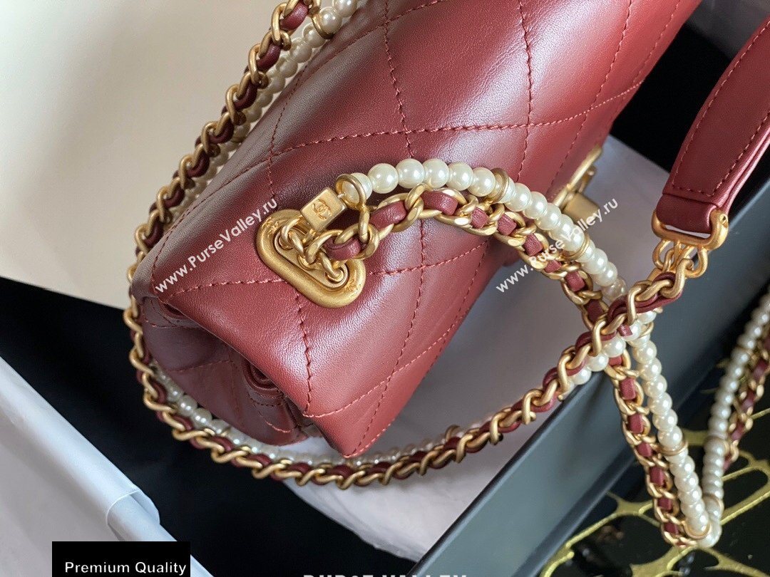 Chanel Calfskin and Crystal Pearls Mini Flap Bag AS2210 Burgundy 2020 (jiyuan-20102905)