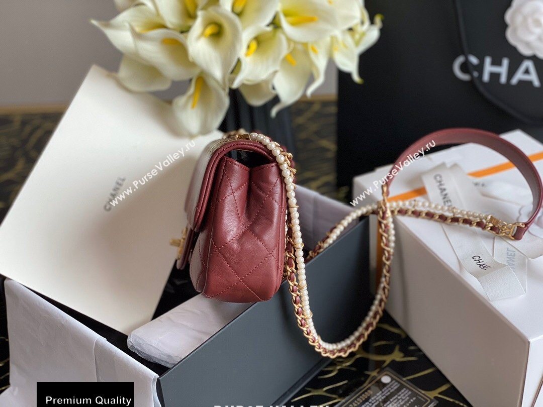 Chanel Calfskin and Crystal Pearls Mini Flap Bag AS2210 Burgundy 2020 (jiyuan-20102905)