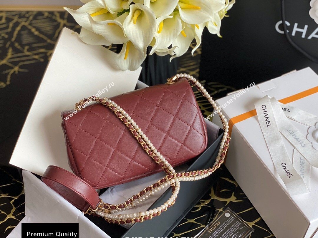 Chanel Calfskin and Crystal Pearls Mini Flap Bag AS2210 Burgundy 2020 (jiyuan-20102905)