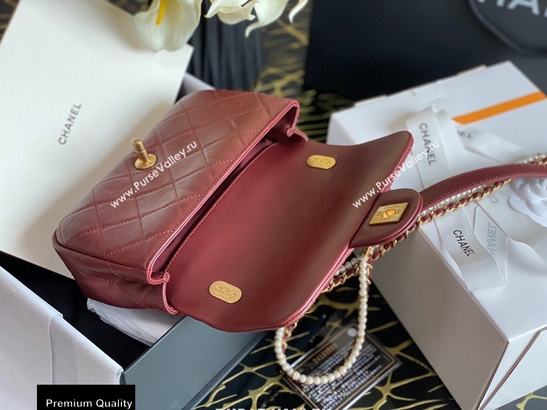 Chanel Calfskin and Crystal Pearls Mini Flap Bag AS2210 Burgundy 2020 (jiyuan-20102905)