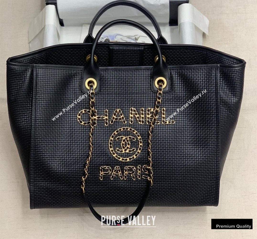 Chanel Chain Logo Deauville Large Shopping Tote Bag A66941 Black 2020 (jiyuan-20102912)