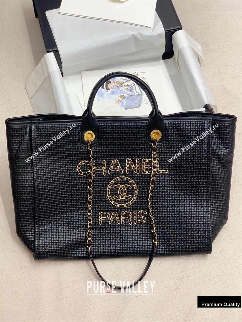 Chanel Chain Logo Deauville Large Shopping Tote Bag A66941 Black 2020 (jiyuan-20102912)