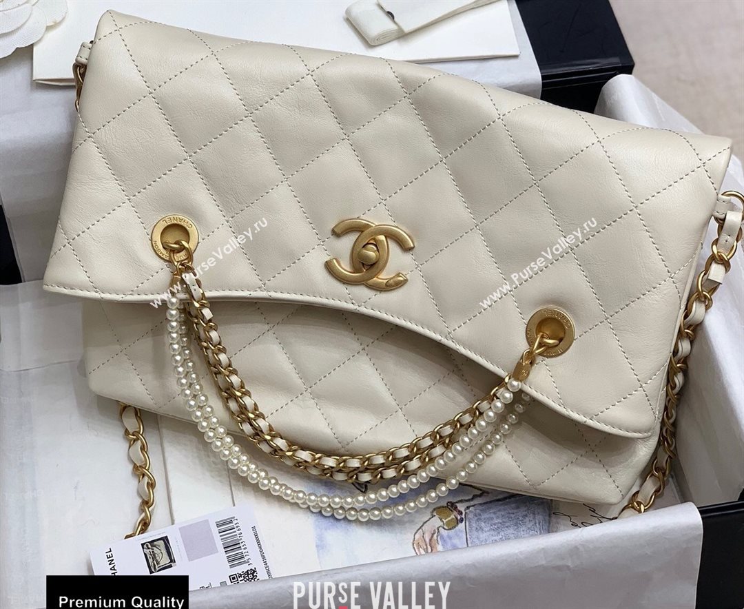 Chanel Calfskin and Crystal Pearls Shopping Bag AS2213 White 2020 (jiyuan-20102906)