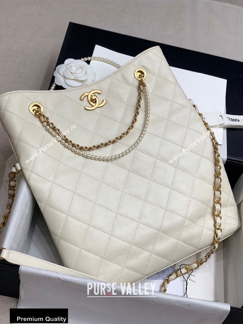 Chanel Calfskin and Crystal Pearls Shopping Bag AS2213 White 2020 (jiyuan-20102906)