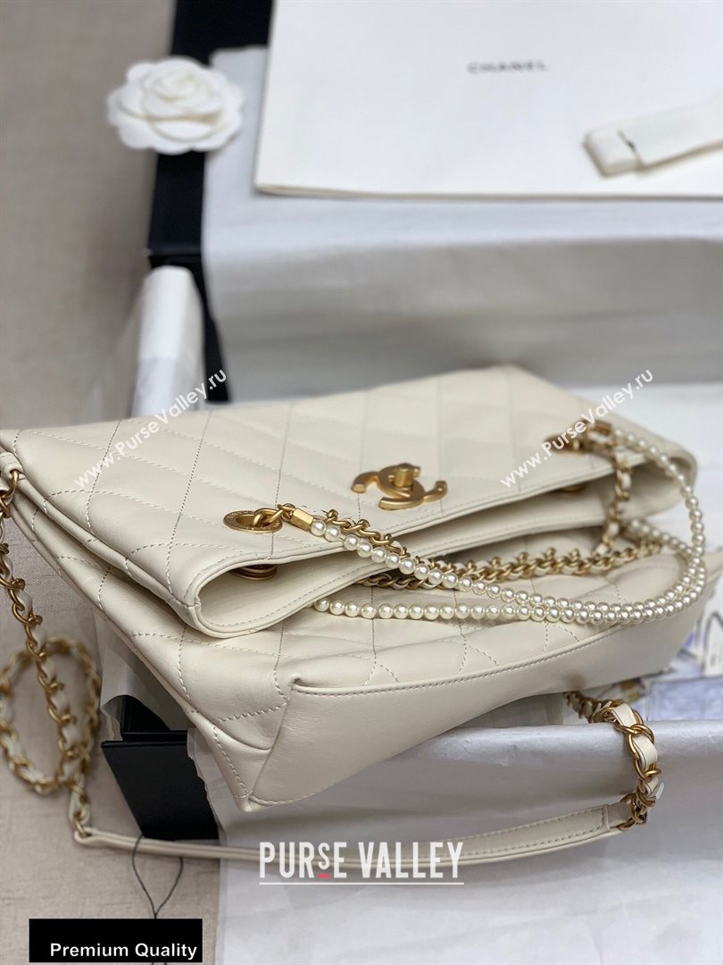 Chanel Calfskin and Crystal Pearls Shopping Bag AS2213 White 2020 (jiyuan-20102906)