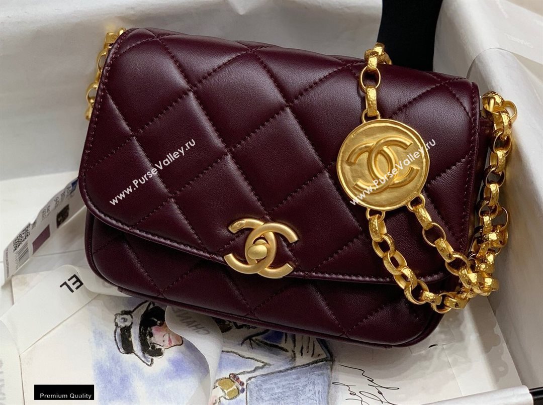 Chanel Lambskin CC Coin Small Flap Bag AS2189 Burgundy 2020 (jiyuan-20102902)