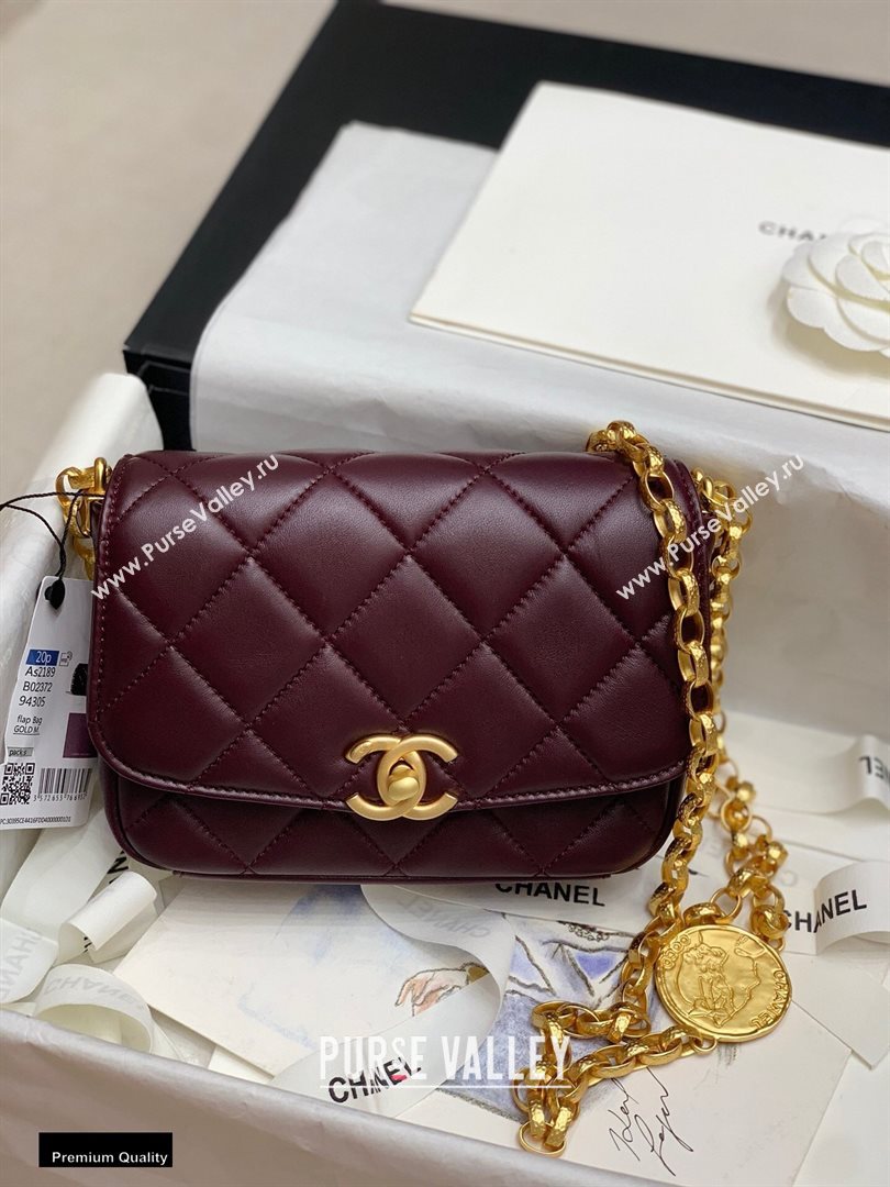 Chanel Lambskin CC Coin Small Flap Bag AS2189 Burgundy 2020 (jiyuan-20102902)