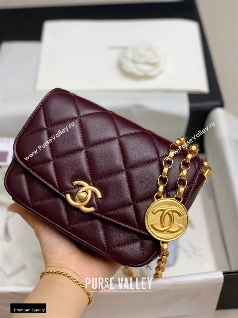 Chanel Lambskin CC Coin Small Flap Bag AS2189 Burgundy 2020 (jiyuan-20102902)