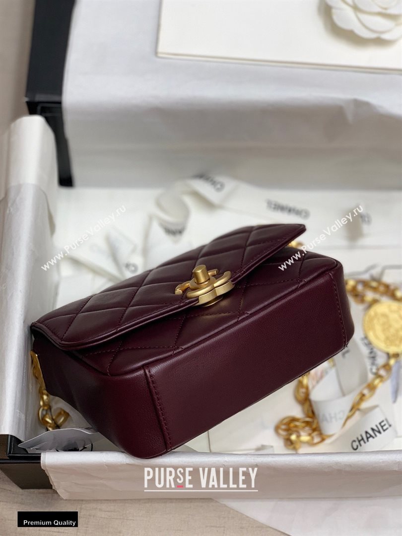 Chanel Lambskin CC Coin Small Flap Bag AS2189 Burgundy 2020 (jiyuan-20102902)