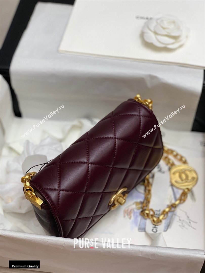 Chanel Lambskin CC Coin Small Flap Bag AS2189 Burgundy 2020 (jiyuan-20102902)