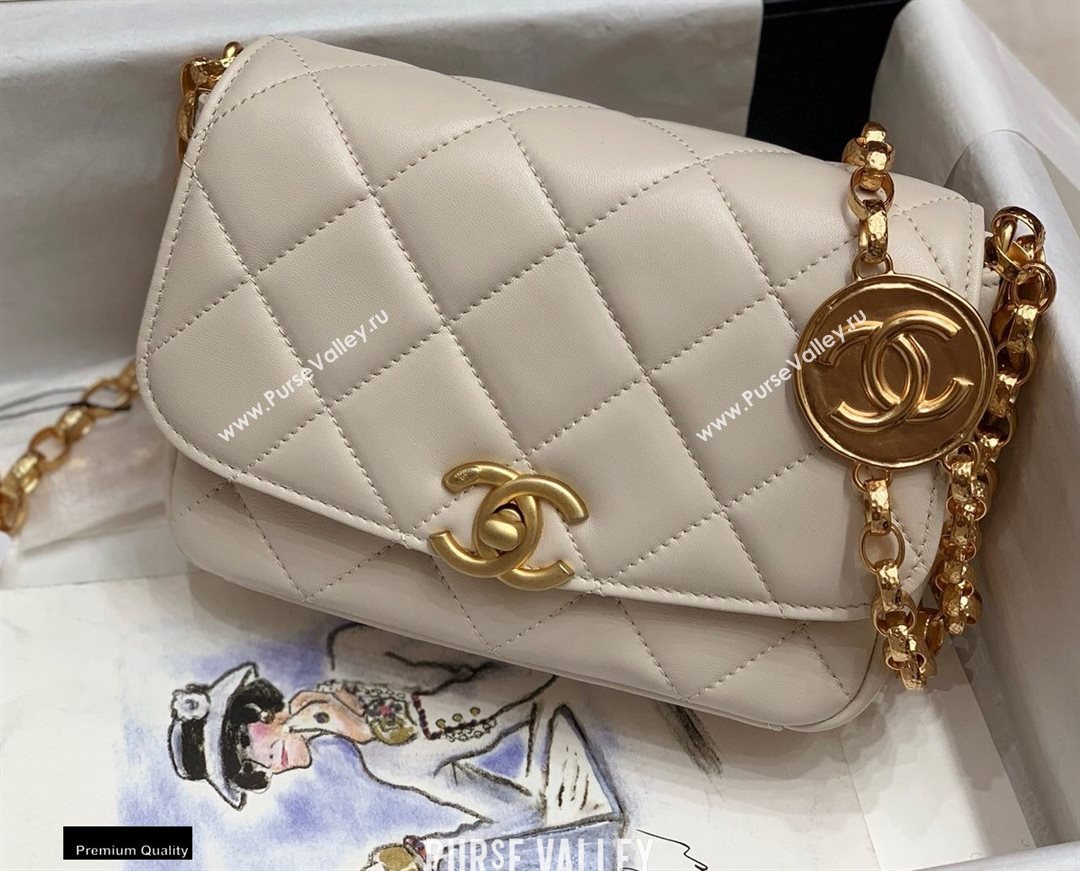 Chanel Lambskin CC Coin Small Flap Bag AS2189 Off White 2020 (jiyuan-20102904)