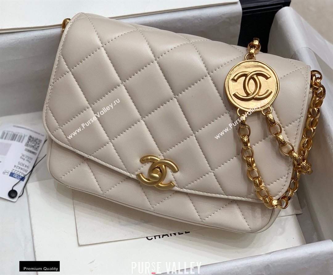 Chanel Lambskin CC Coin Flap Bag AS2222 Off White 2020 (jiyuan-20102903)