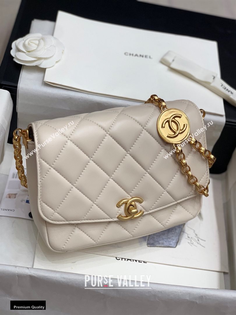 Chanel Lambskin CC Coin Flap Bag AS2222 Off White 2020 (jiyuan-20102903)