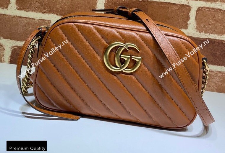 Gucci Diagonal GG Marmont Small Shoulder Camera Bag 447632 Leather Brown 2020 (dlh-20110513)