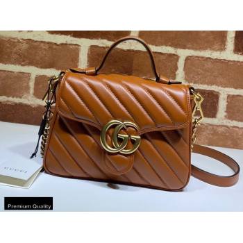 Gucci Diagonal GG Marmont Mini Top Handle Bag 583571 Brown 2020 (dlh-20110512)