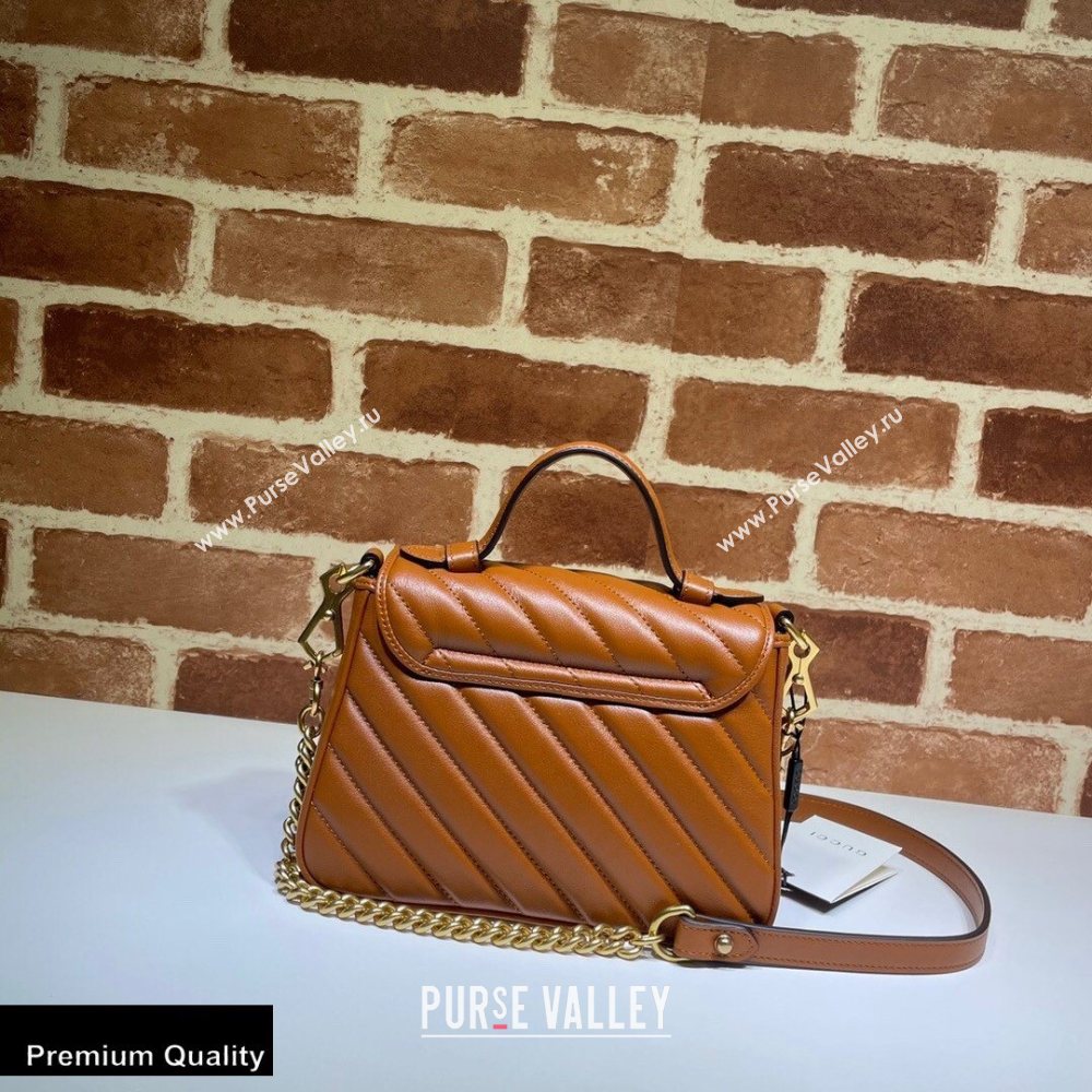 Gucci Diagonal GG Marmont Mini Top Handle Bag 583571 Brown 2020 (dlh-20110512)