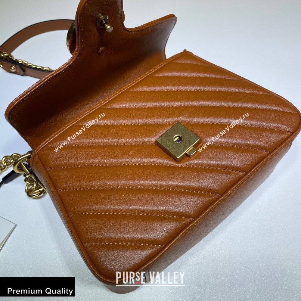 Gucci Diagonal GG Marmont Mini Top Handle Bag 583571 Brown 2020 (dlh-20110512)