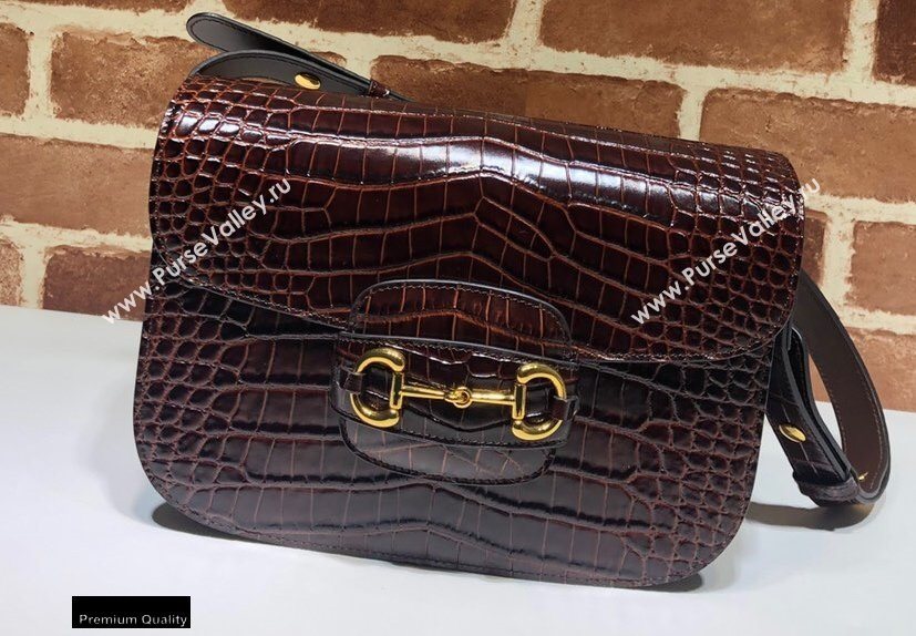 Gucci 1955 Horsebit Shoulder Bag 602204 Croco Pattern Coffee 2020 (dlh-20110501)